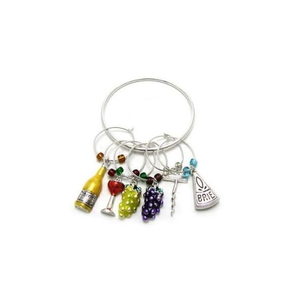 Wine Charms ~ Multi Color Wine, Cheese and Fruit Wine Charms Set of 6 (Style Win - Picture 4 of 4